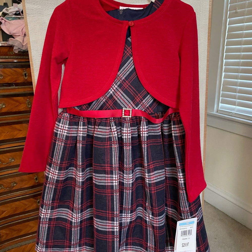 Navy & Red Plaid Christmas Holiday Dress NWT